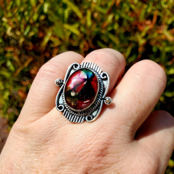 New Dichroic Glass Silver Ring. - Picture 10 of 11